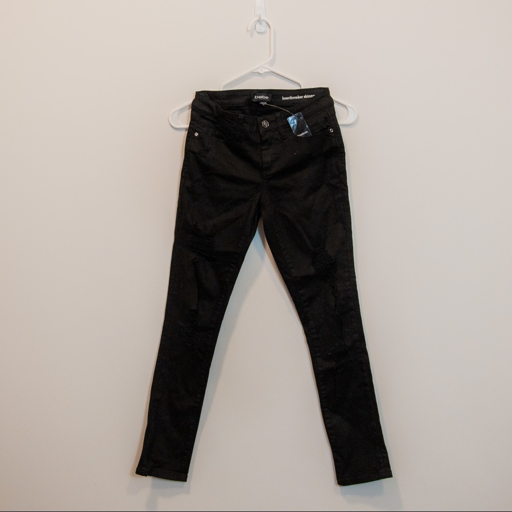 Bebe Ripped Black Skinny Jeans
